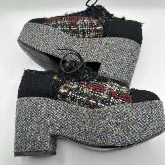 Chanel 15K Lace up Multicolor Sz 35 1/2 US 5 1/2 Black Tweed  Platform Oxford - Picture 5 of 10